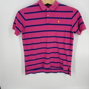 VTG Polo Ralph Lauren Shirt Men XL/TG Pink Blue Striped Yellow Pony Logo Pique